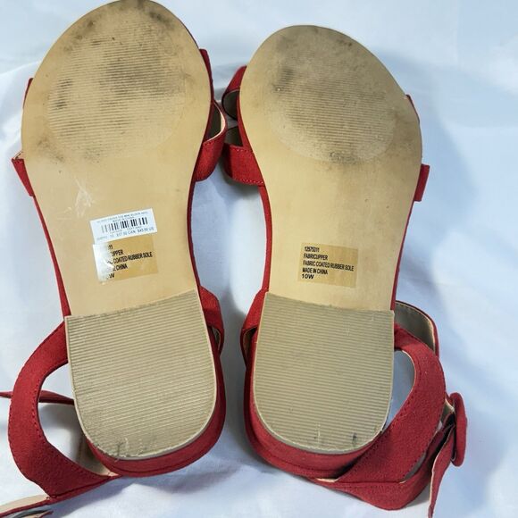 Torrid Womens Sz 10 WIDE Red Cross Toe Mini Block Heel Ankle Wrap Suede - Picture 7 of 9